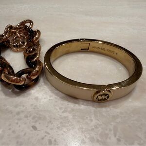 Michael Kors Gold-Tone MK Logo Hinged Bangle Bracelet